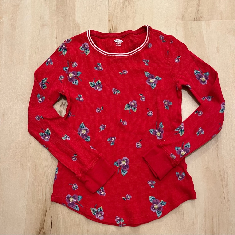 2pk Old Navy L(10-12) long sleeve thermal tees floral - Picture 7 of 8